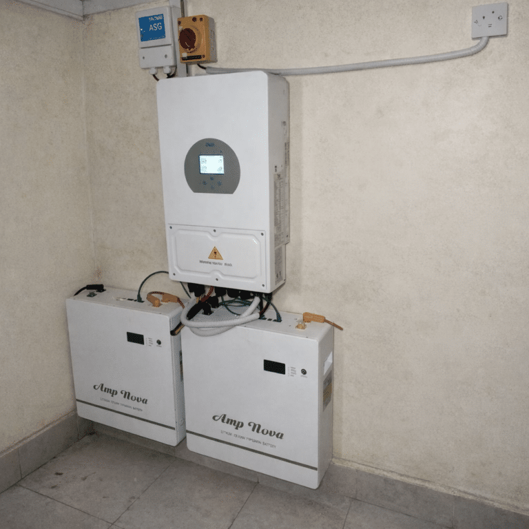 Configuration: 2x5kWh wall-mounted LiFePO4battery (10kWh) + 5kVA inverter